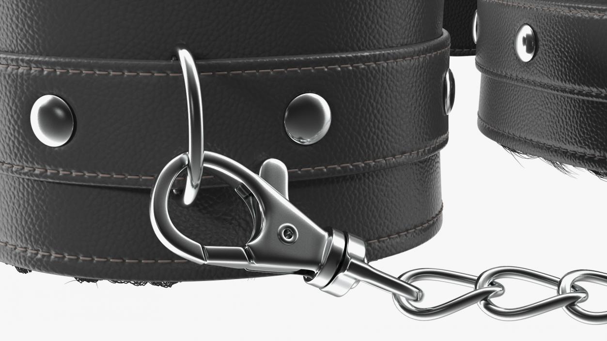 Leather Handcuffs Black with Fur 3D