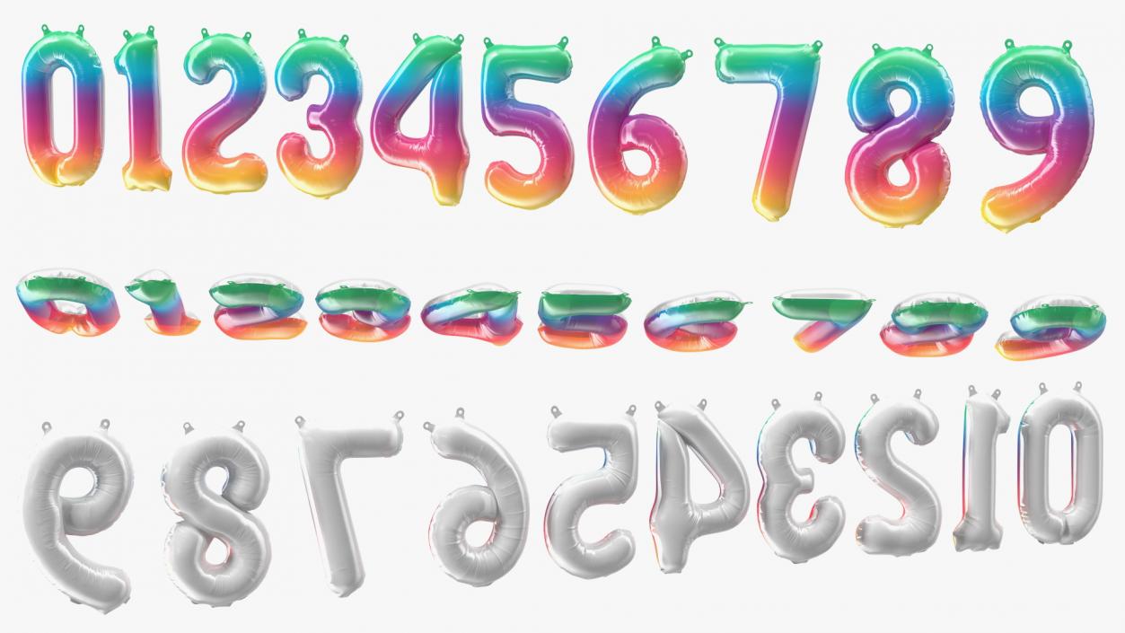 Balloon Numbers Set Rainbow 3D