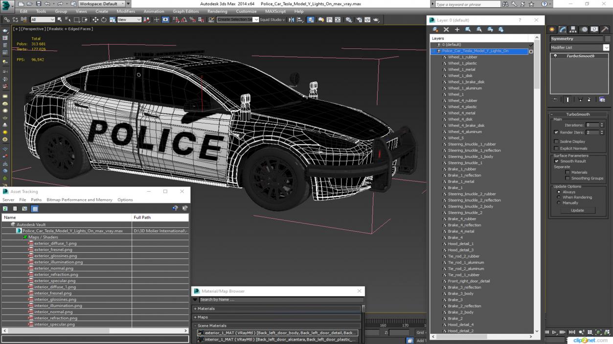 Police Car Tesla Model Y Lights On 3D model