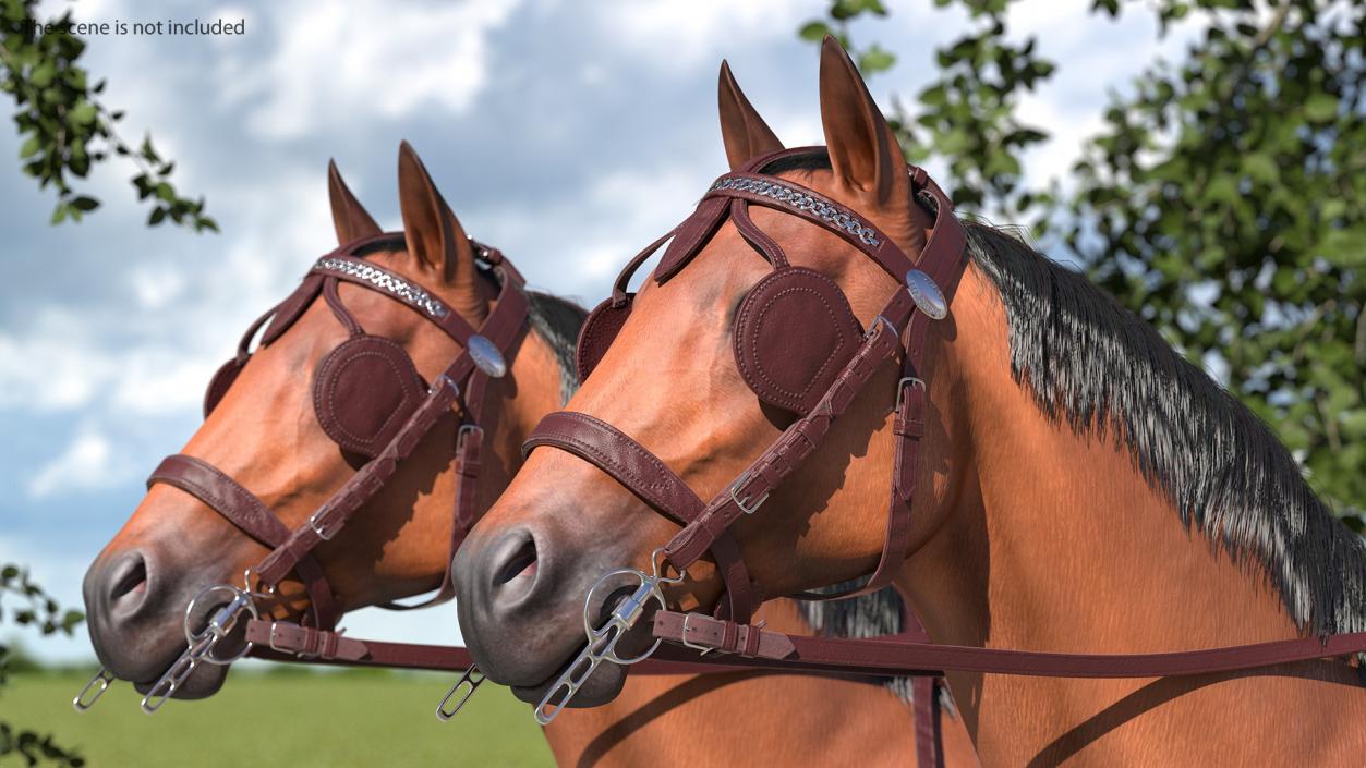 Pair Of Horses Pulling Wagon Fur 3D