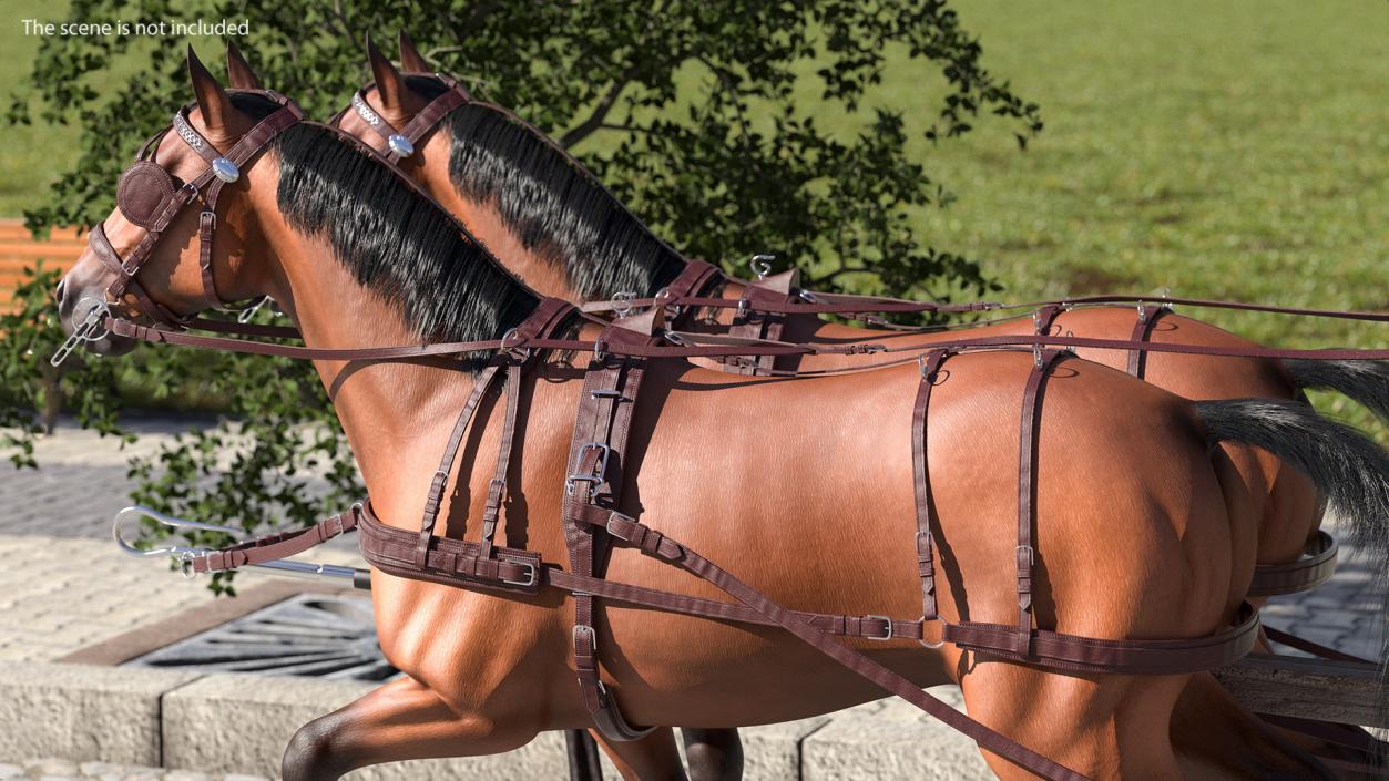 Pair Of Horses Pulling Wagon Fur 3D