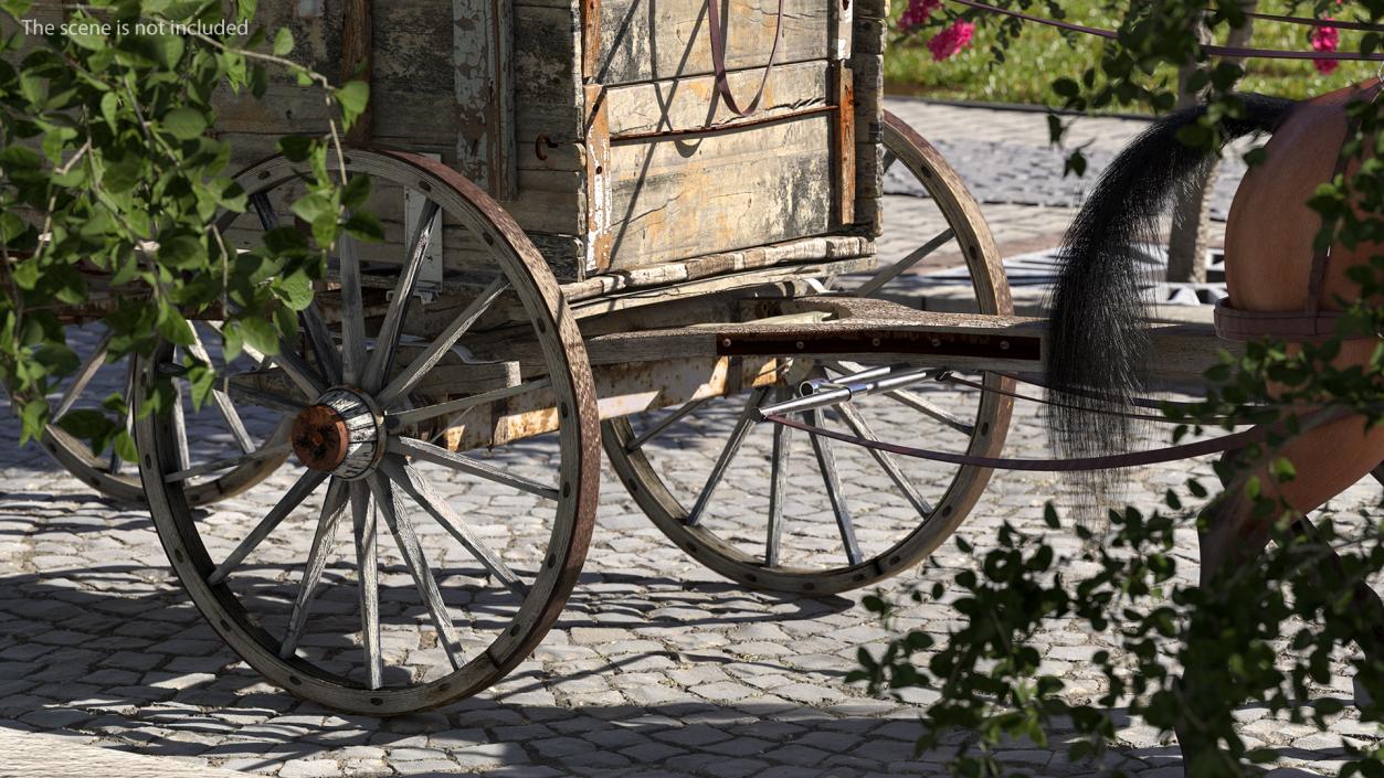 Pair Of Horses Pulling Wagon Fur 3D