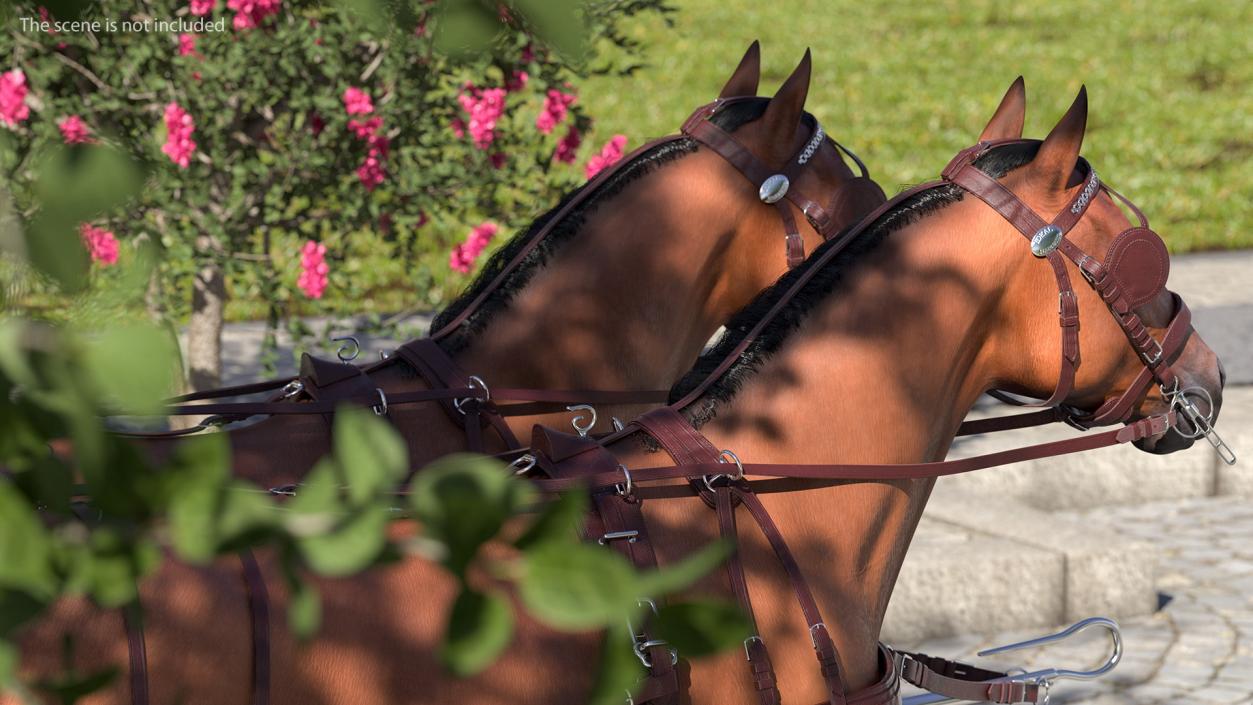 Pair Of Horses Pulling Wagon Fur 3D