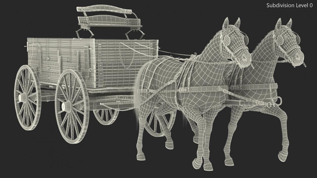 Pair Of Horses Pulling Wagon Fur 3D