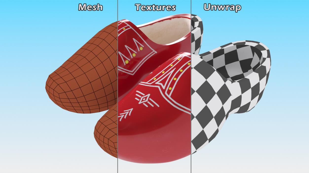 3D Red Dutch Clogs Shoes