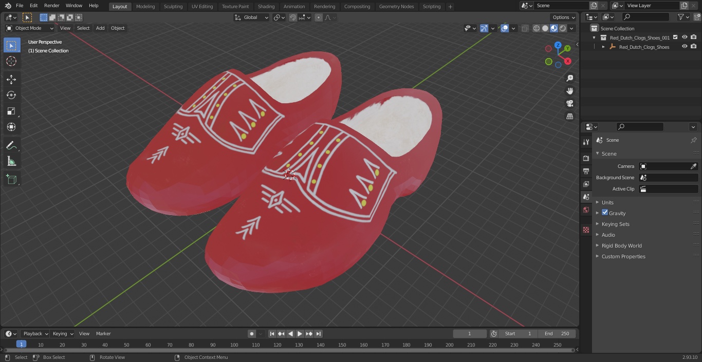 3D Red Dutch Clogs Shoes