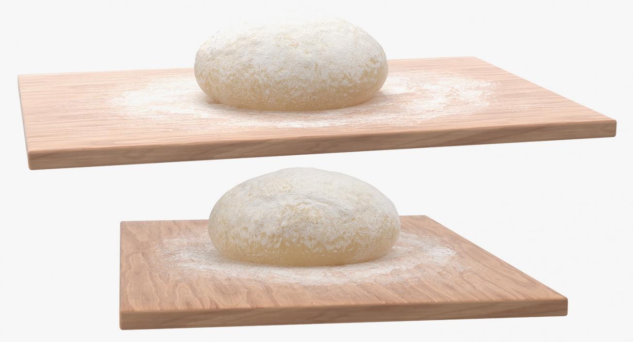 3D Dough on Wooden Board and Rolling Pin 3D Models Collection model