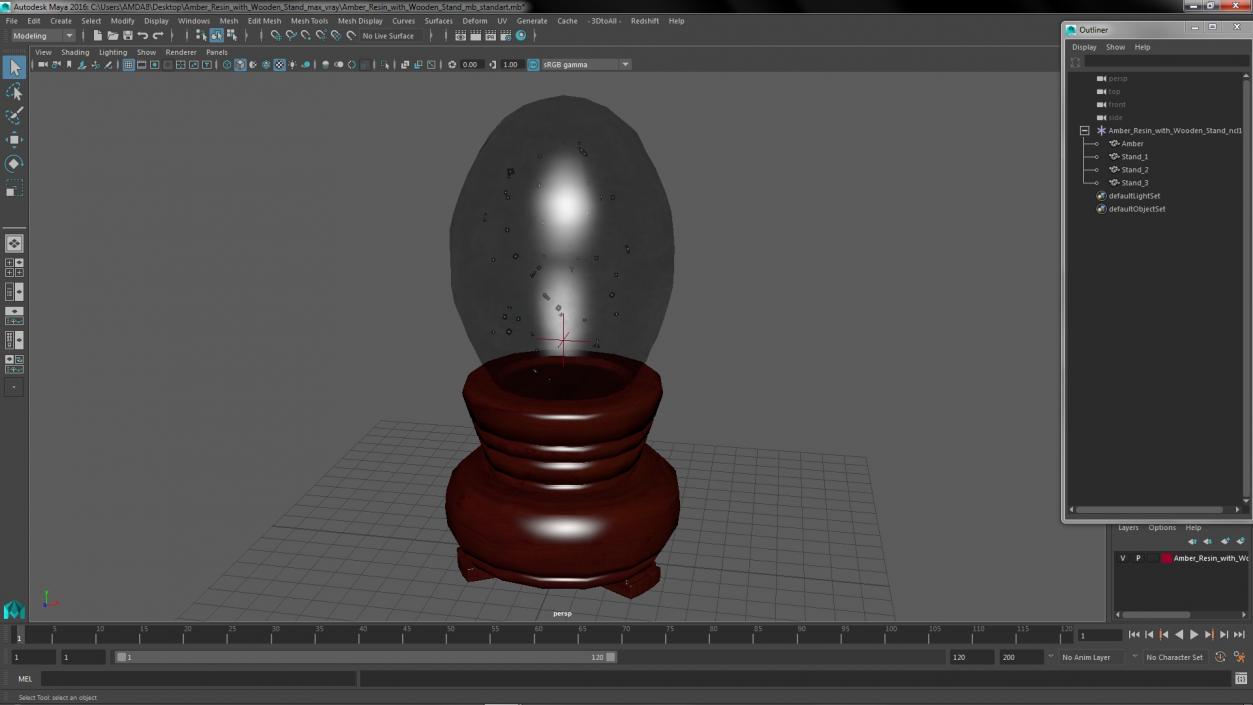 Amber Resin with Wooden Stand 3D model