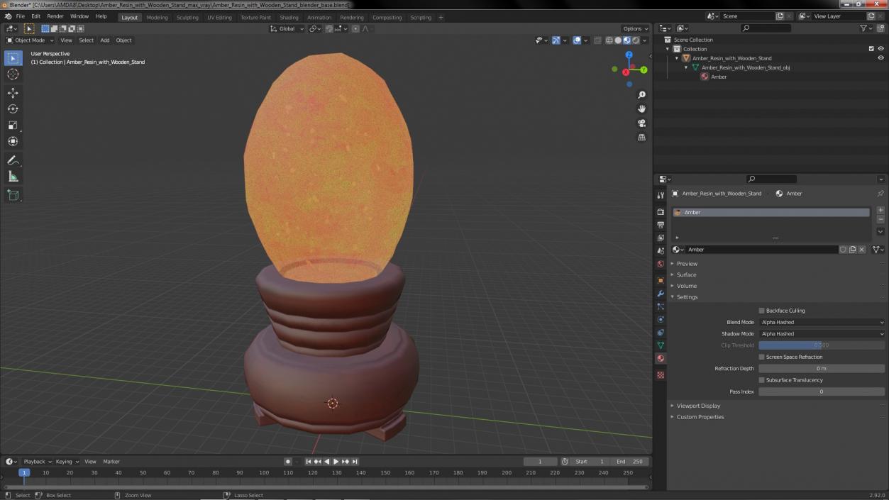 Amber Resin with Wooden Stand 3D model