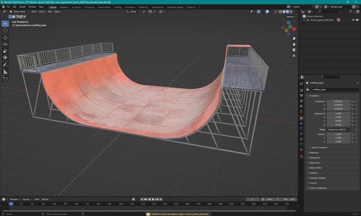 3D Action Sports Half Pipe model