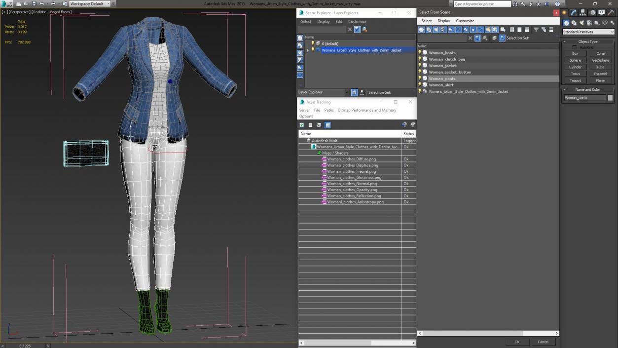 Womens Urban Style Clothes with Denim Jacket 3D model