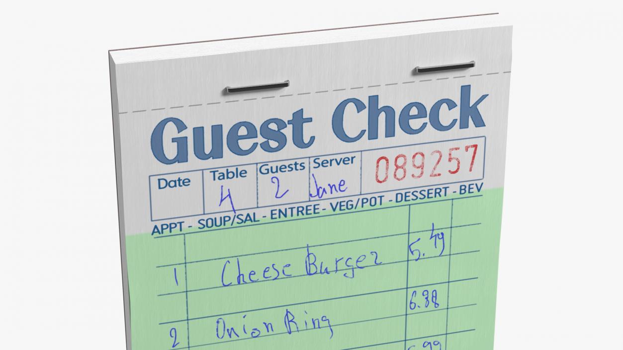 3D Guest Check Book