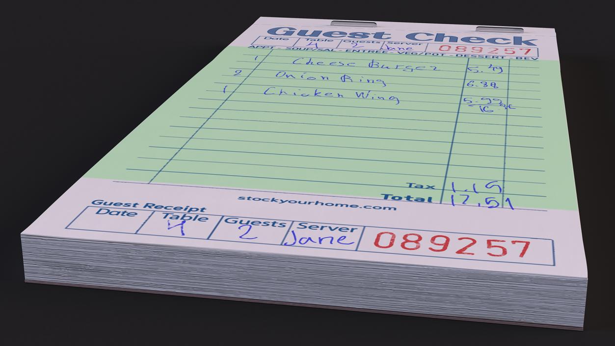 3D Guest Check Book