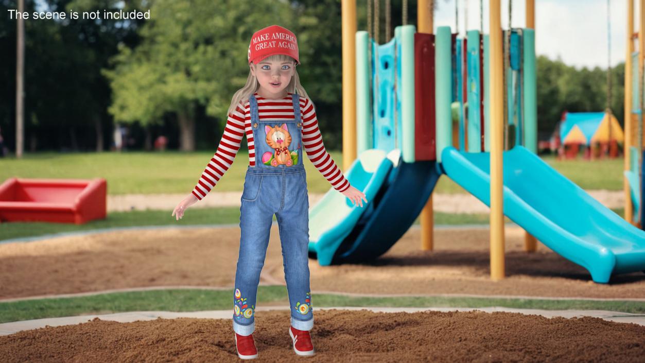 Standing Girl Child in Donald Trump Hat 3D model