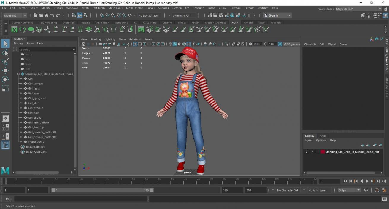 Standing Girl Child in Donald Trump Hat 3D model