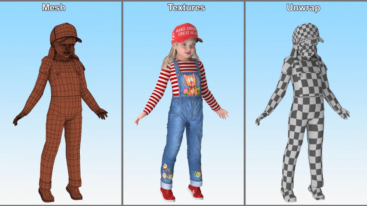 Standing Girl Child in Donald Trump Hat 3D model