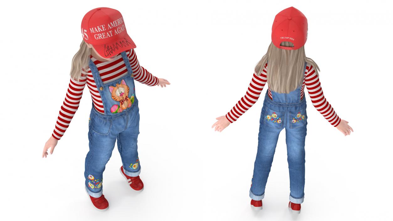 Standing Girl Child in Donald Trump Hat 3D model