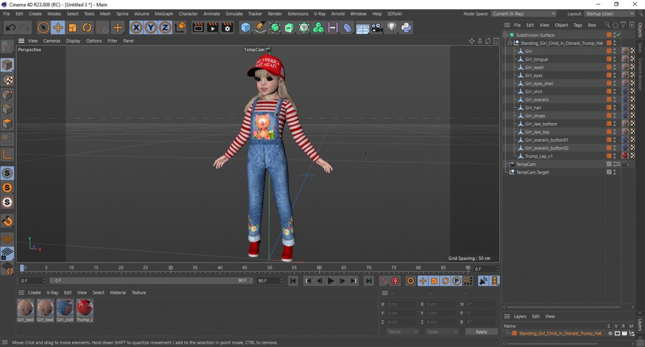 Standing Girl Child in Donald Trump Hat 3D model