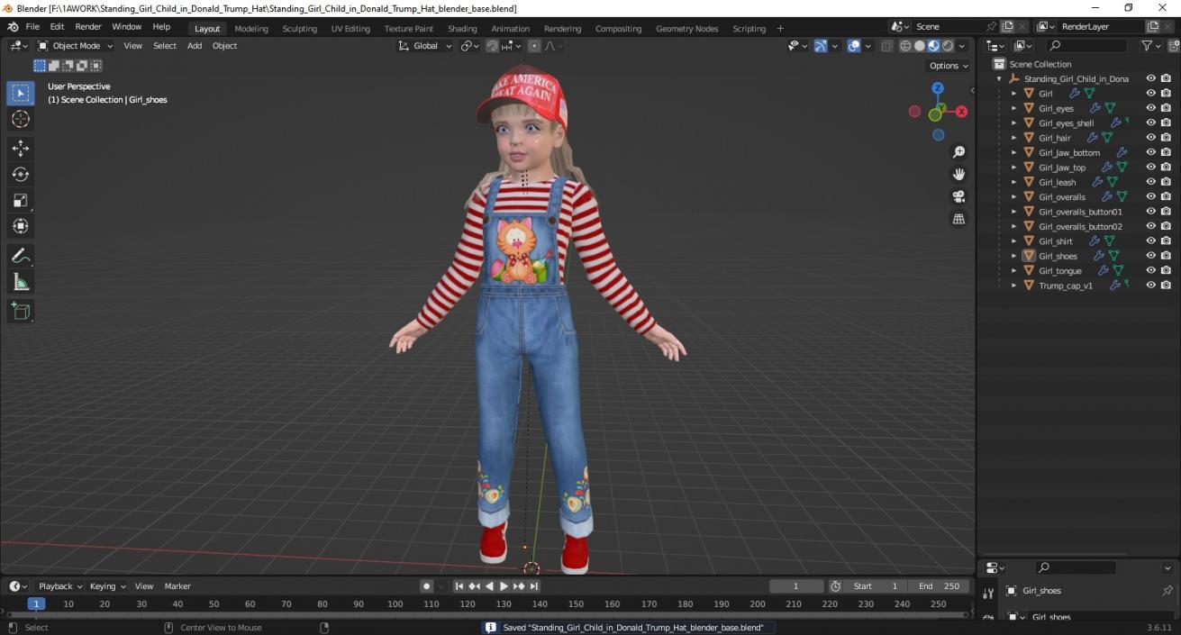 Standing Girl Child in Donald Trump Hat 3D model