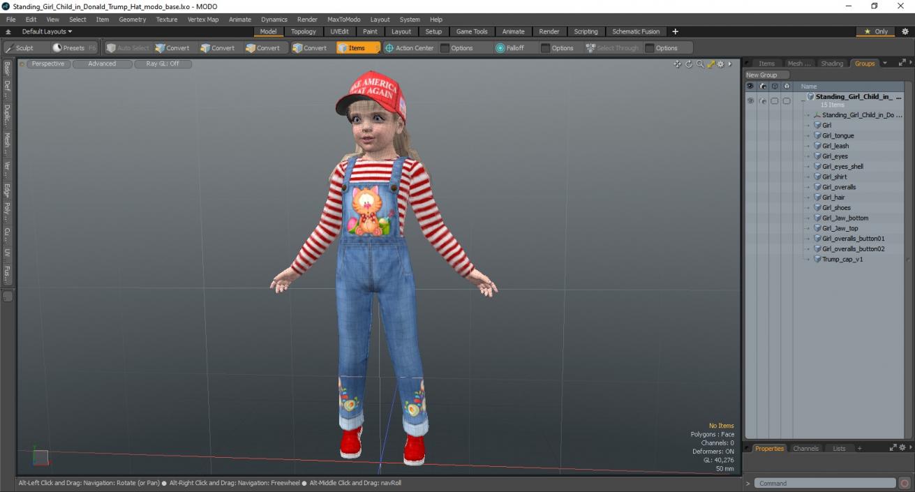 Standing Girl Child in Donald Trump Hat 3D model