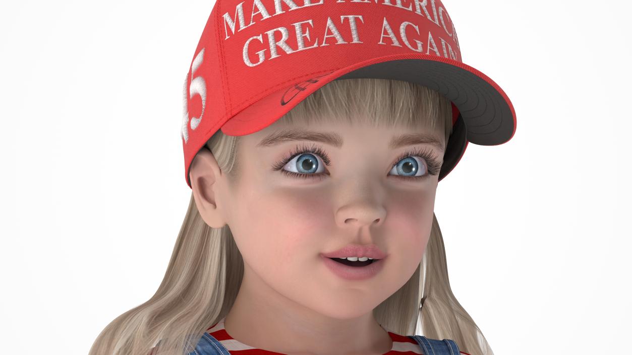 Standing Girl Child in Donald Trump Hat 3D model