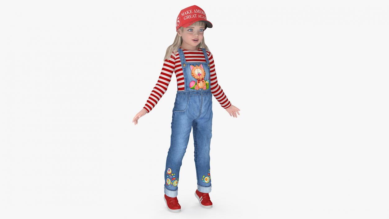 Standing Girl Child in Donald Trump Hat 3D model