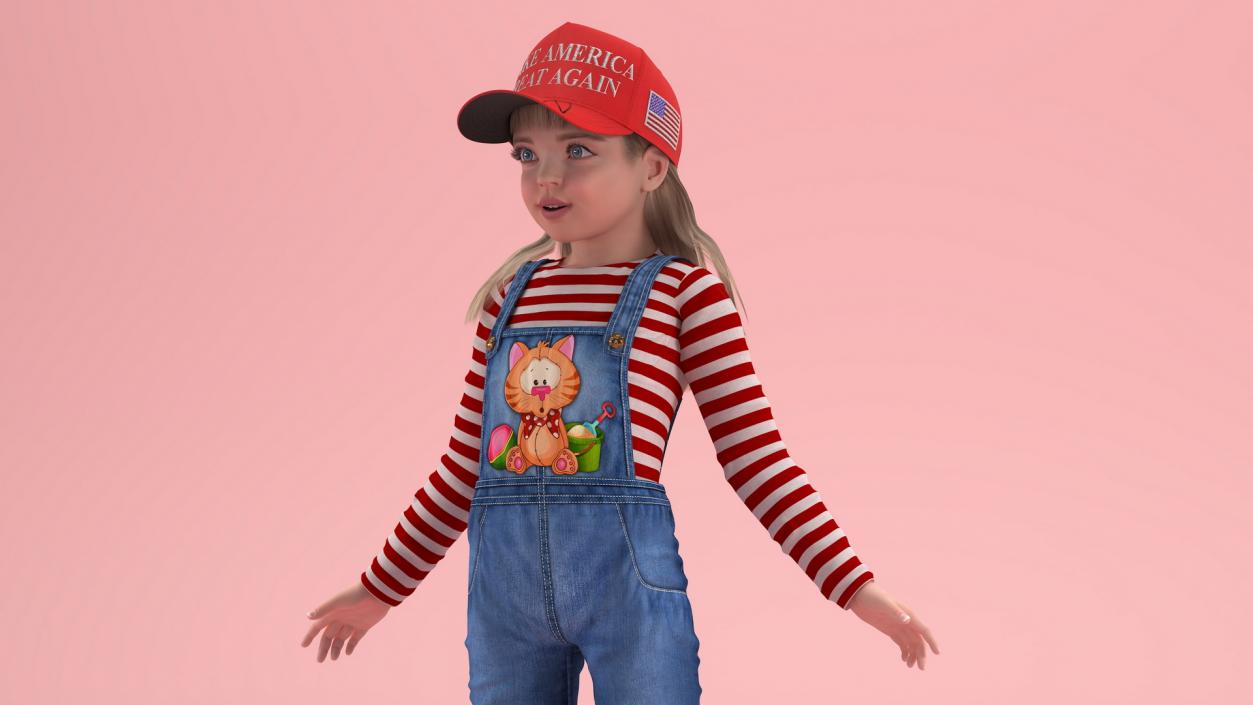 Standing Girl Child in Donald Trump Hat 3D model