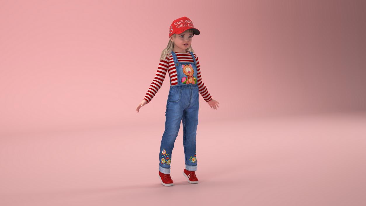 Standing Girl Child in Donald Trump Hat 3D model