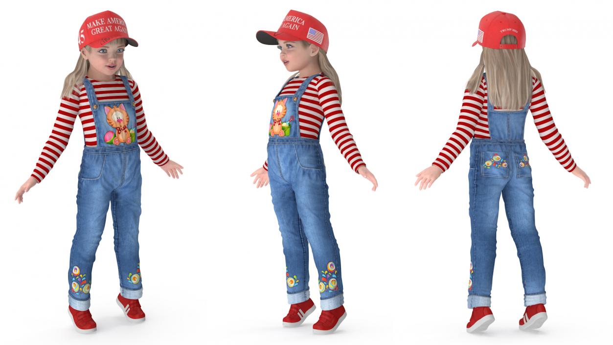 Standing Girl Child in Donald Trump Hat 3D model