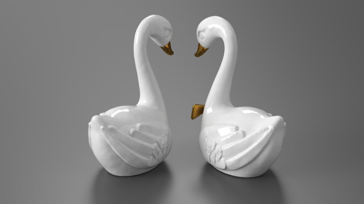 3D Porcelain Swans Decorative Figurines