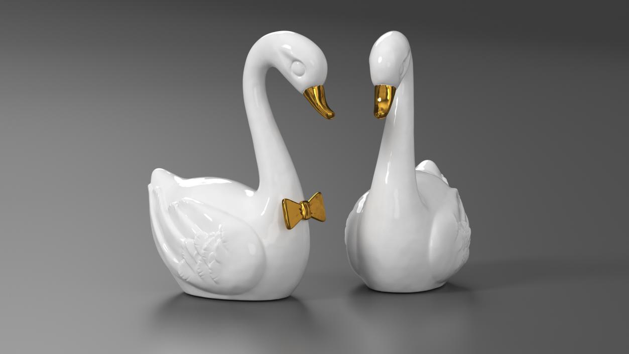 3D Porcelain Swans Decorative Figurines