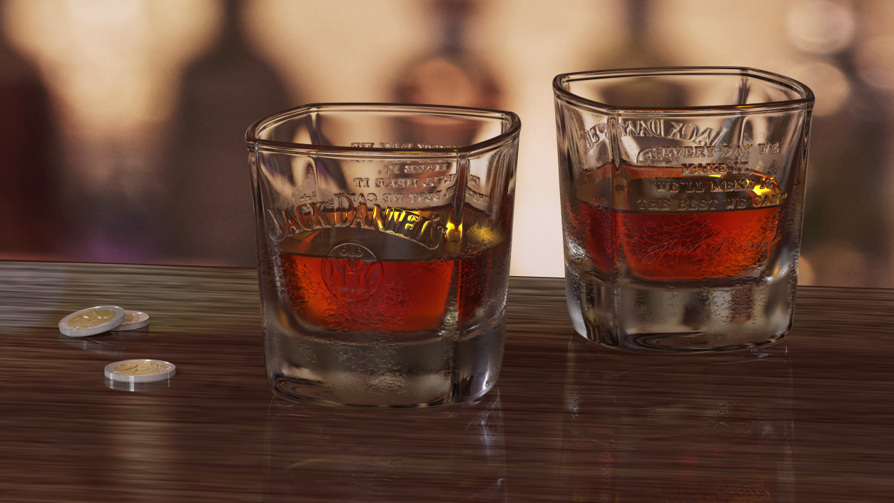 Jack Daniels Misted Rocks Glass With Whiskey 3D model