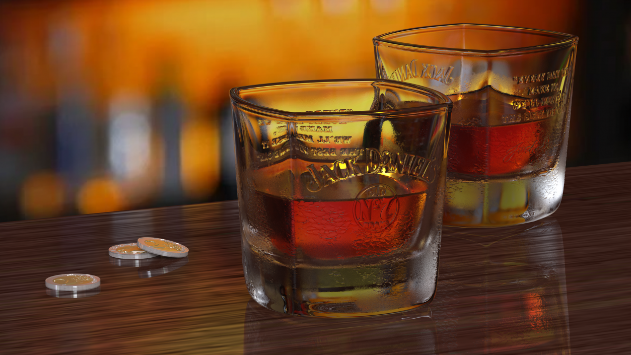 Jack Daniels Misted Rocks Glass With Whiskey 3D model