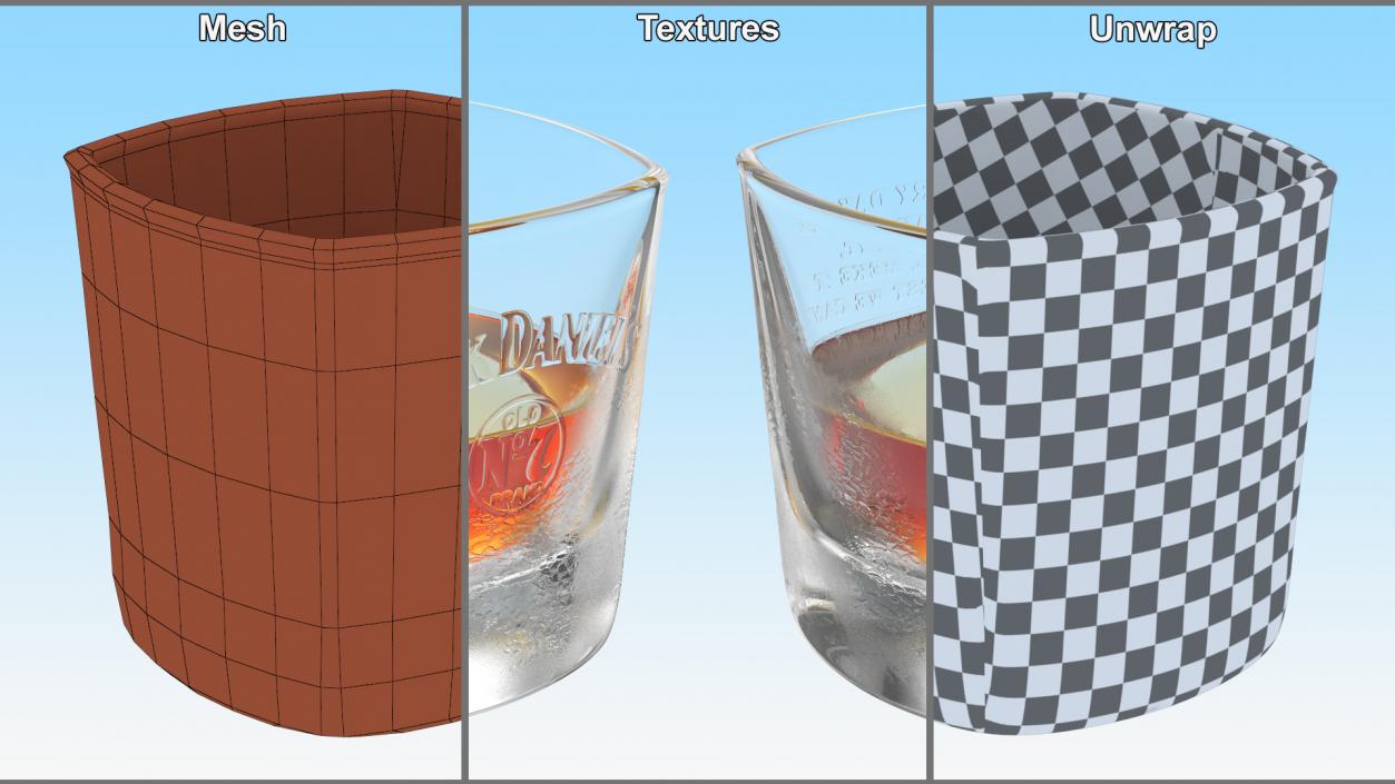 Jack Daniels Misted Rocks Glass With Whiskey 3D model