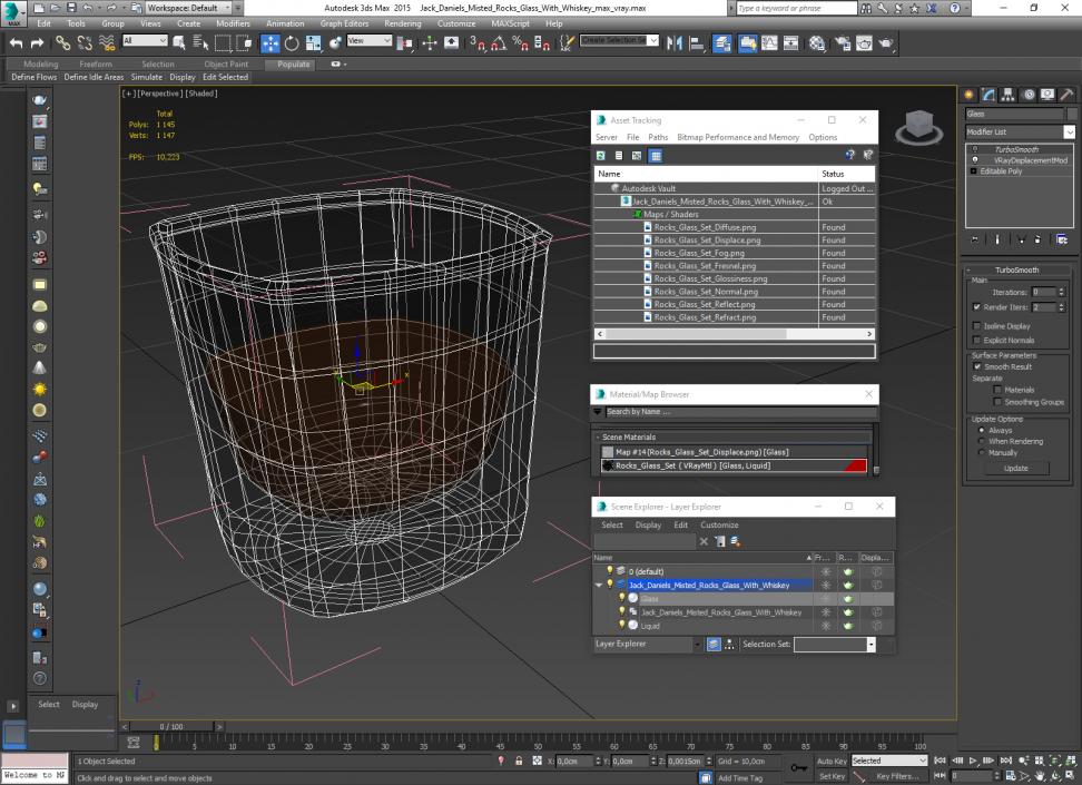 Jack Daniels Misted Rocks Glass With Whiskey 3D model