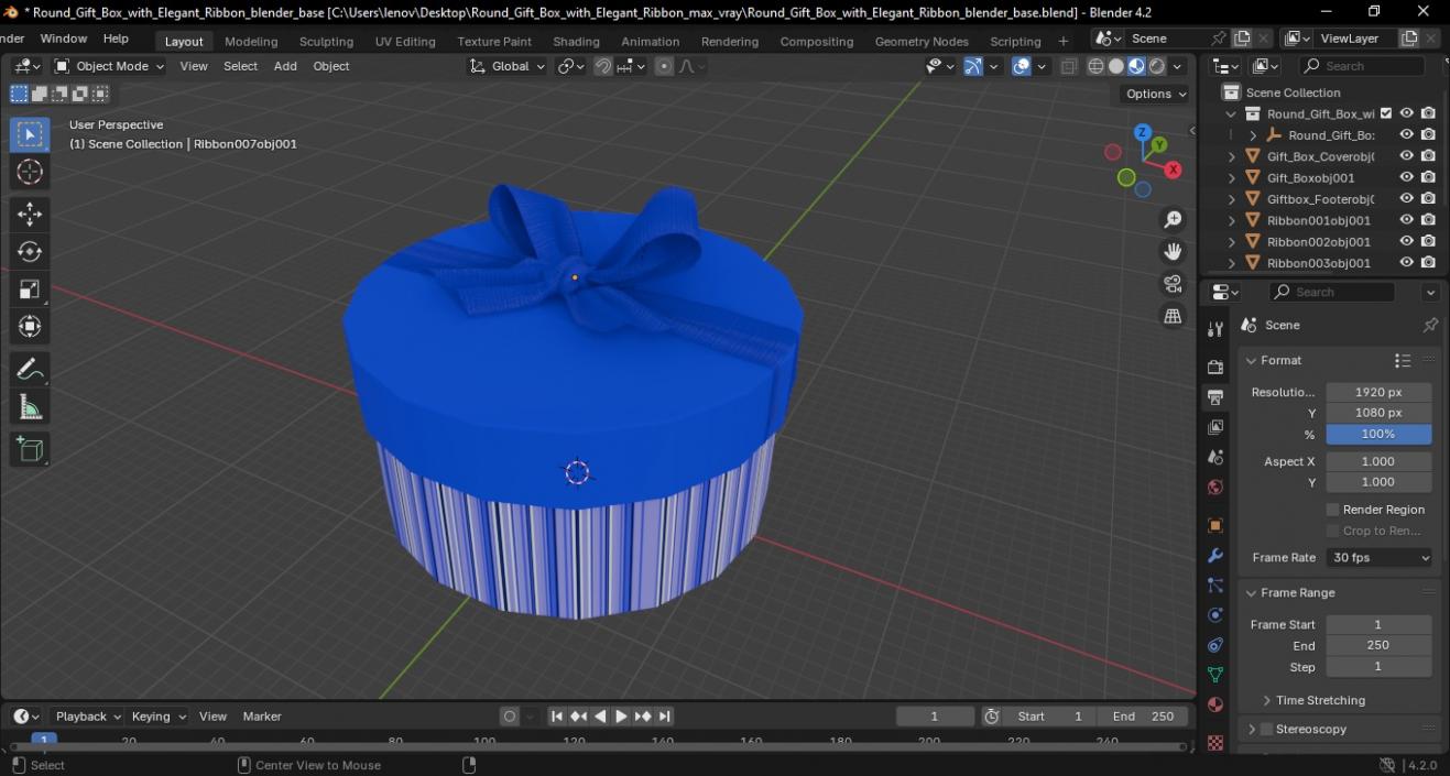 Round Gift Box with Elegant Ribbon 3D model