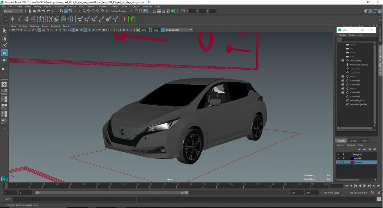 Nissan Leaf 2019 Rigged for Maya 3D