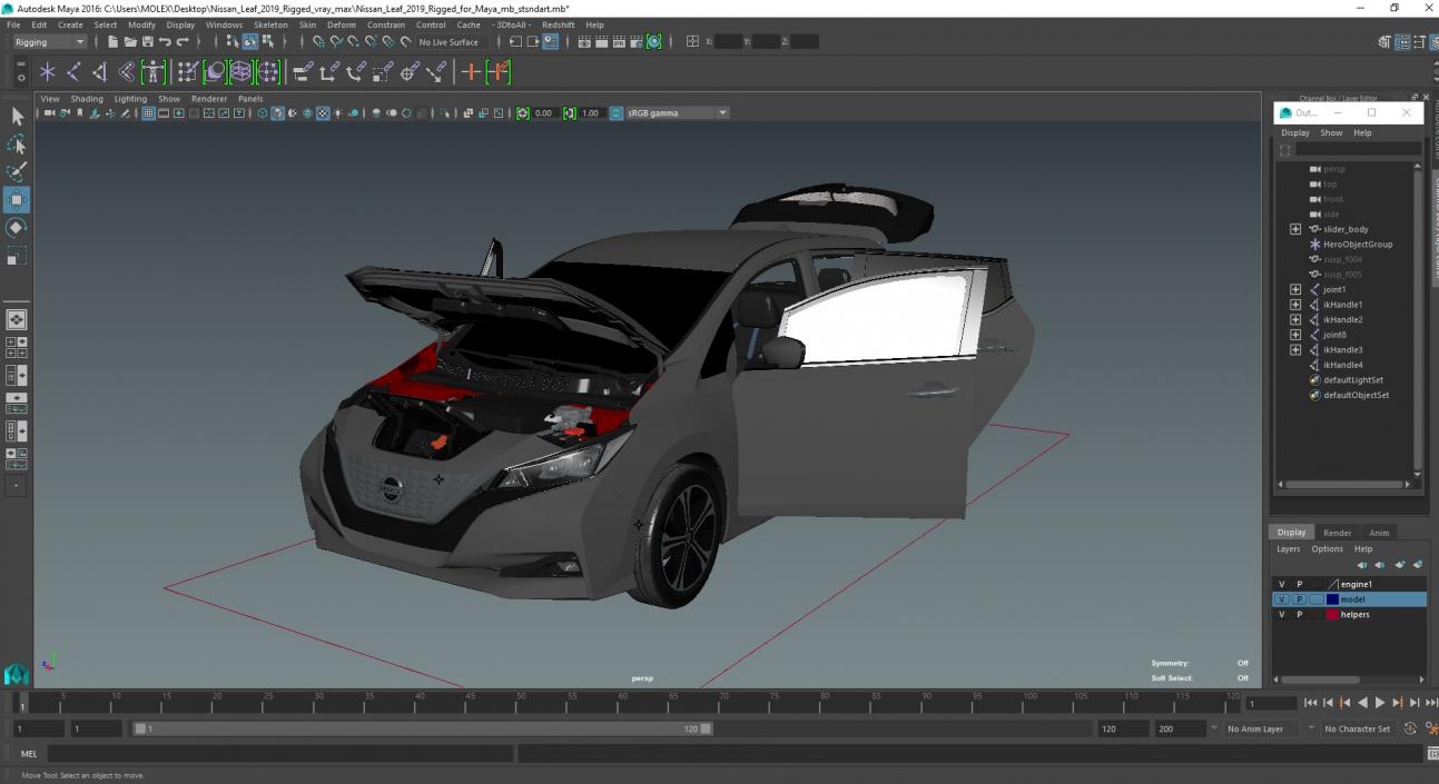 Nissan Leaf 2019 Rigged for Maya 3D