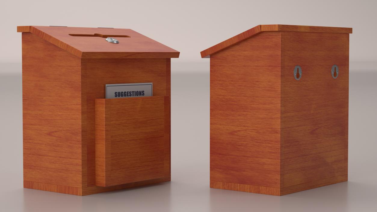 Brown Wooden Suggestion Box with Card 2 3D model