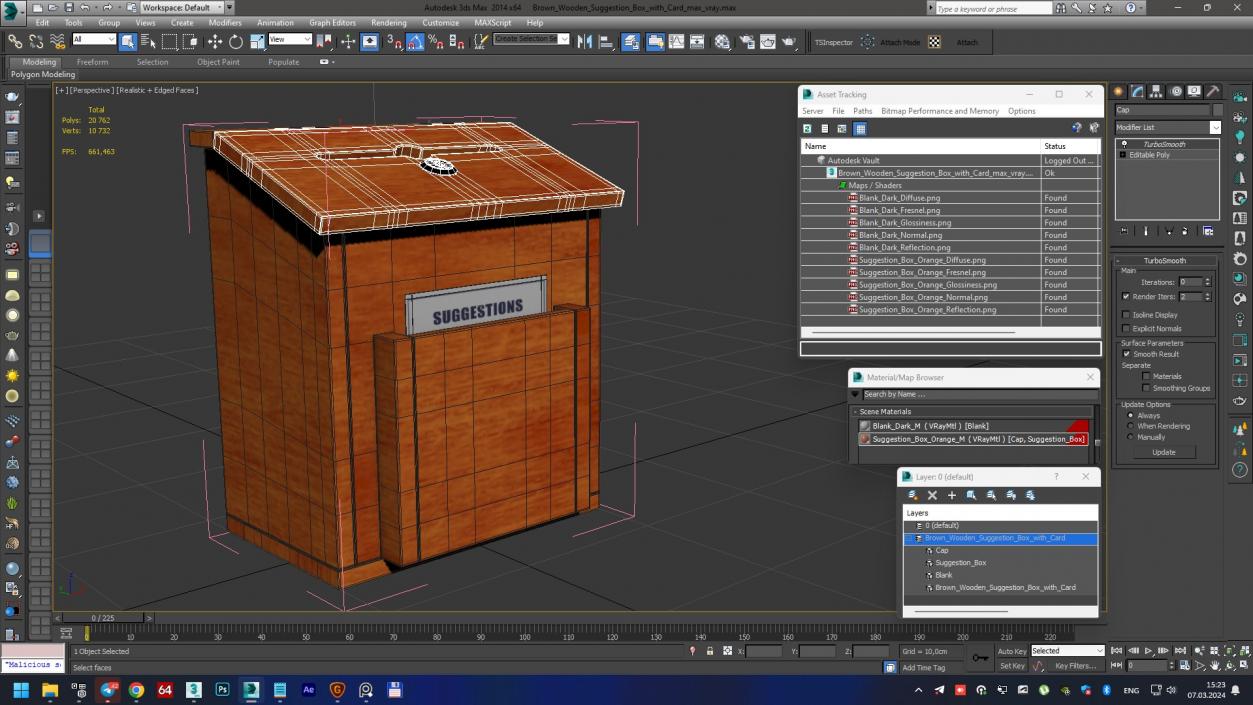 Brown Wooden Suggestion Box with Card 2 3D model