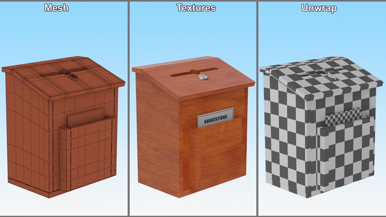 Brown Wooden Suggestion Box with Card 2 3D model