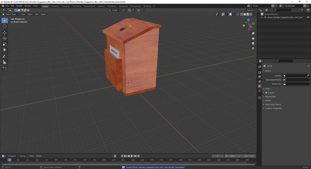 Brown Wooden Suggestion Box with Card 2 3D model