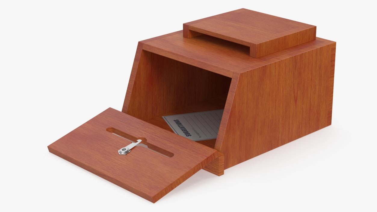 Brown Wooden Suggestion Box with Card 2 3D model