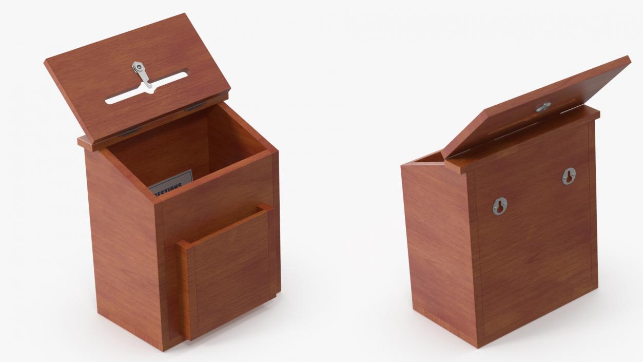 Brown Wooden Suggestion Box with Card 2 3D model