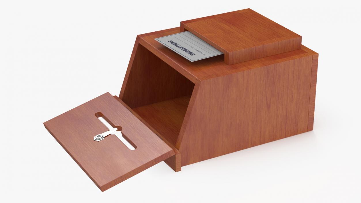 Brown Wooden Suggestion Box with Card 2 3D model