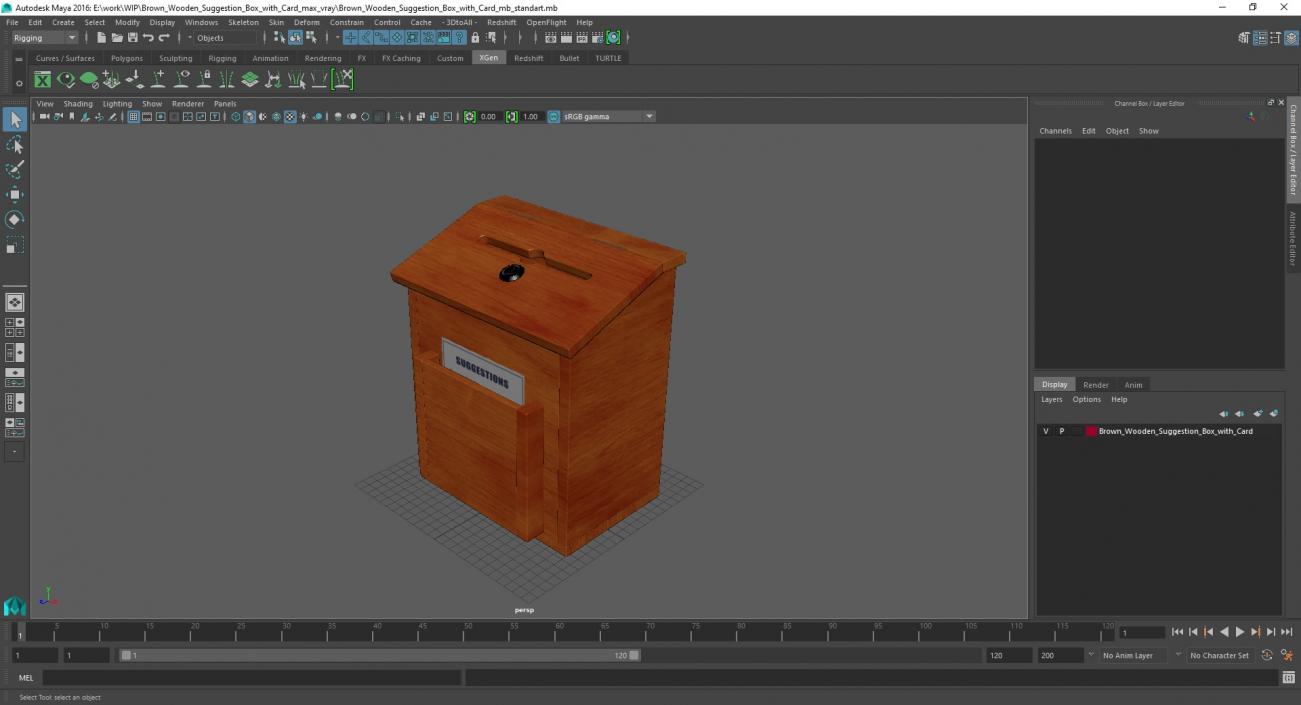 Brown Wooden Suggestion Box with Card 2 3D model