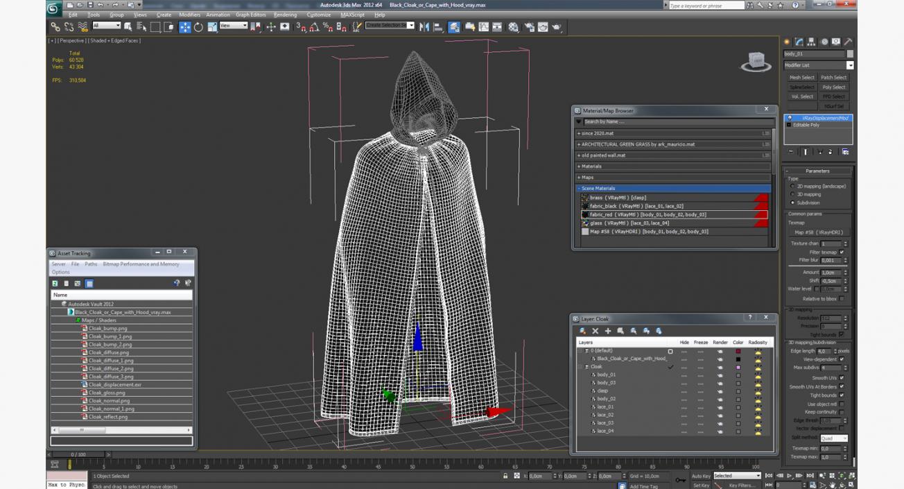 Black Cloak or Cape with Hood 3D model