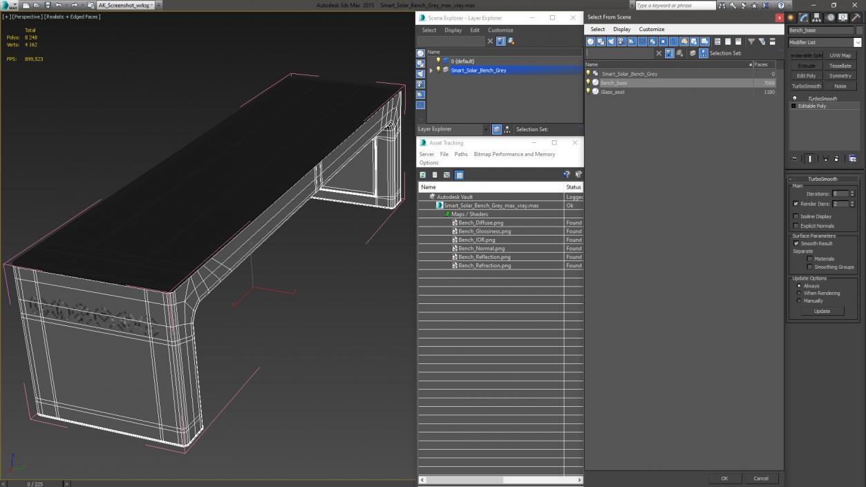 Smart Solar Bench Grey 3D