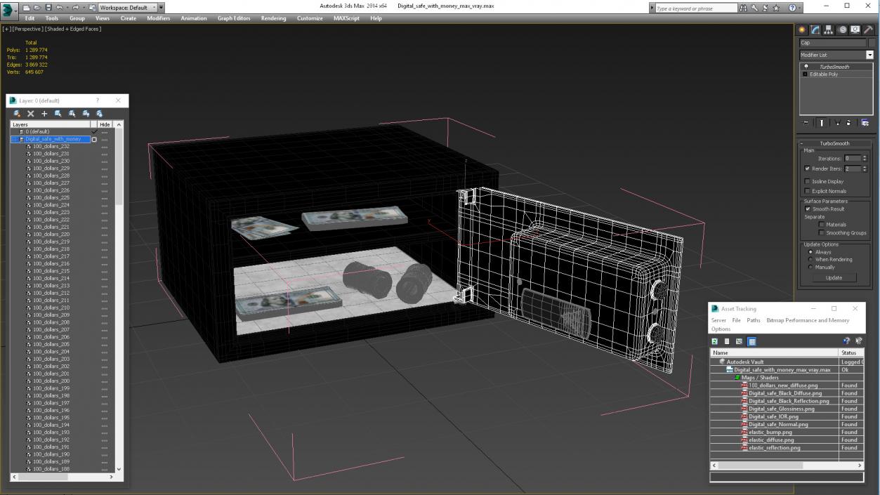 3D Digital Safe With Money model