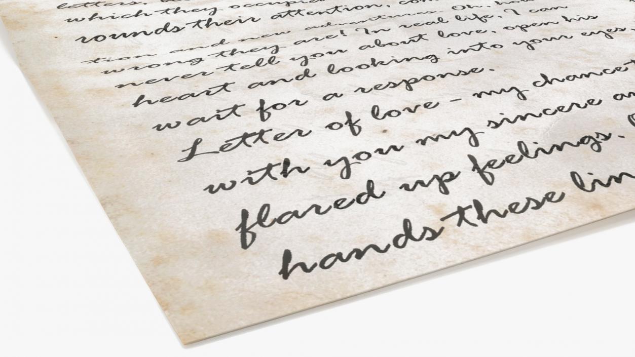 Old Letter with Quill Dark Feather Ink Set 3D